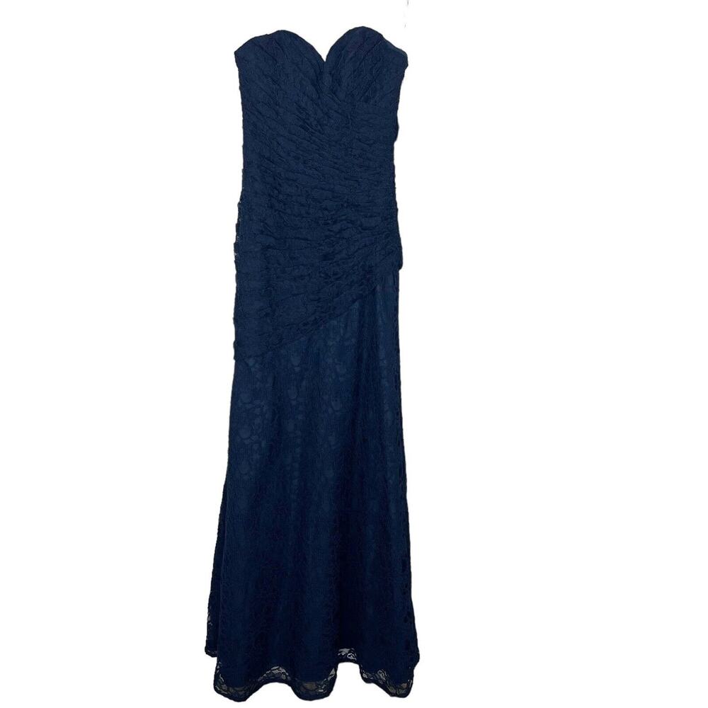 Morilee by Madeline Gardner Size 8 Navy Lace Gown Maxi Dress Strapless NEW
